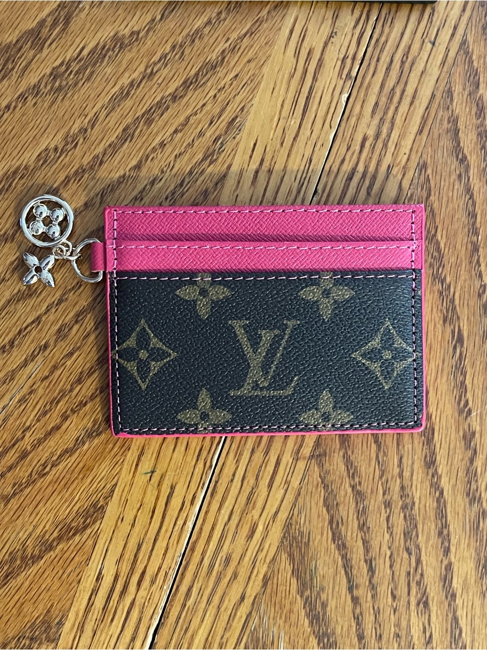Louis Vuitton Monogram Card Holder with Pink Trim with Charm